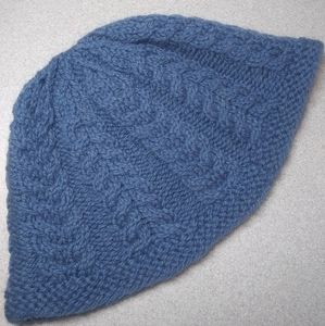 Dusty Blue Wool Beanie Hat, Cables, Adult Size (Hand Knit)